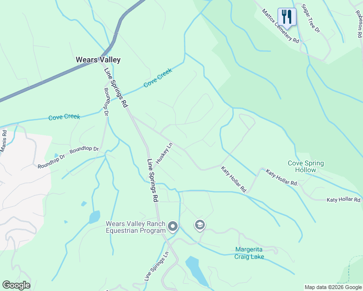 map of restaurants, bars, coffee shops, grocery stores, and more near 3901 Katy Hollar Road in Sevierville