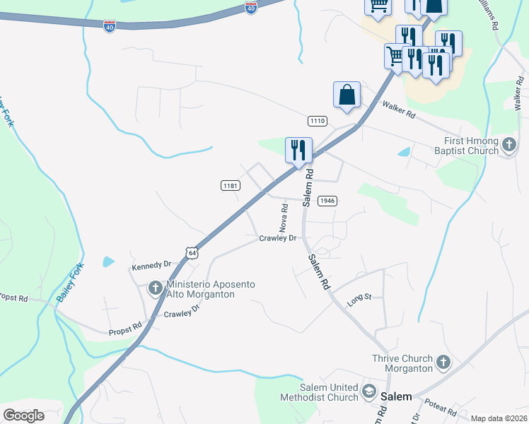 map of restaurants, bars, coffee shops, grocery stores, and more near 1709 Burkemont Ave in Morganton