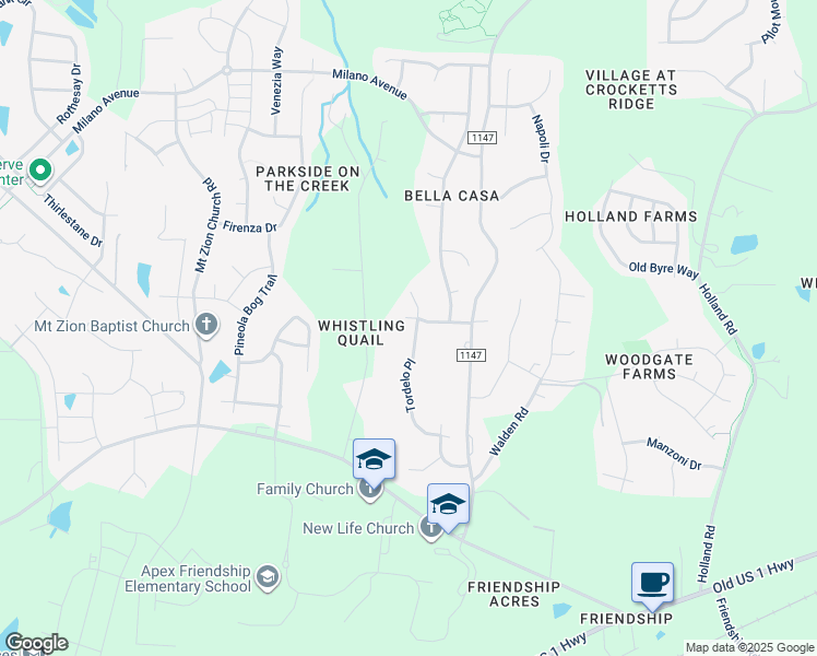 map of restaurants, bars, coffee shops, grocery stores, and more near 2054 Tordelo Place in Apex