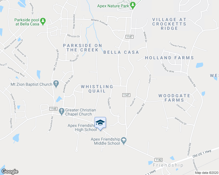 map of restaurants, bars, coffee shops, grocery stores, and more near 2054 Tordelo Place in Apex