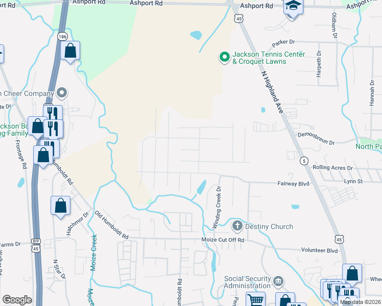 map of restaurants, bars, coffee shops, grocery stores, and more near 5 Cedar Crest Cove in Jackson