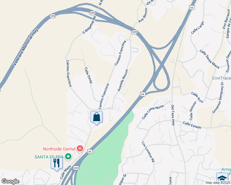 map of restaurants, bars, coffee shops, grocery stores, and more near 1380 Avenida Rincon in Santa Fe