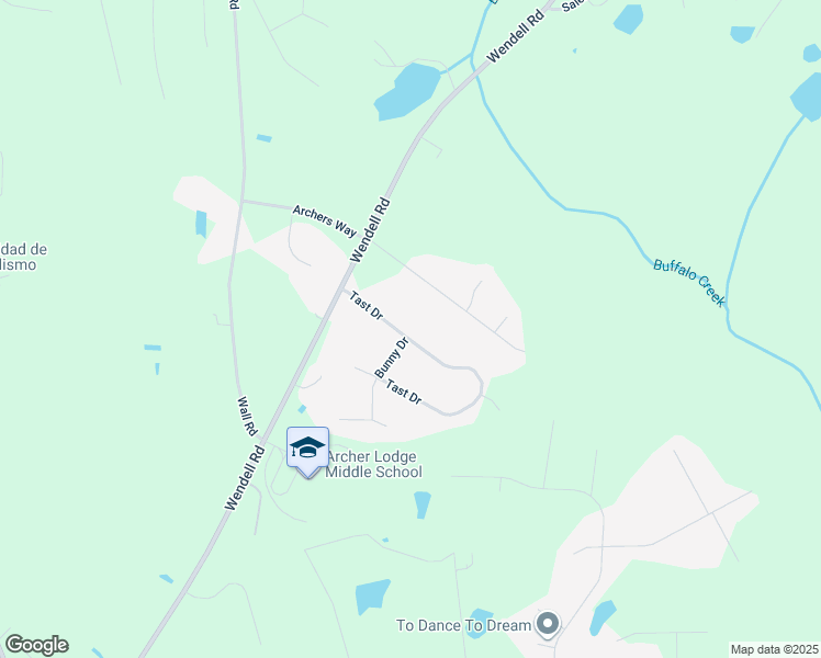 map of restaurants, bars, coffee shops, grocery stores, and more near 125 Tast Drive in Wendell