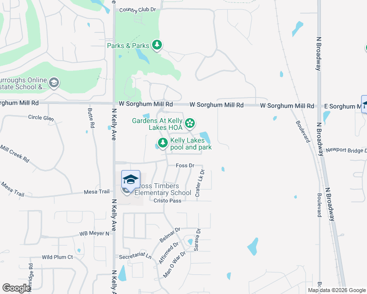 map of restaurants, bars, coffee shops, grocery stores, and more near 549 Foss Drive in Edmond
