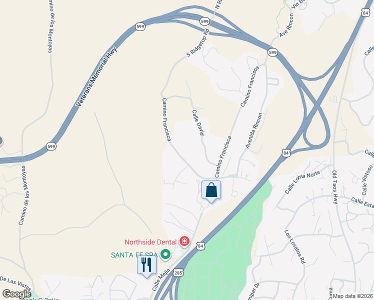 map of restaurants, bars, coffee shops, grocery stores, and more near 854 Camino Francisca in Santa Fe
