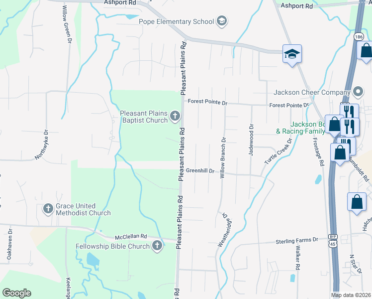 map of restaurants, bars, coffee shops, grocery stores, and more near 296 Pleasant Plains Road in Jackson
