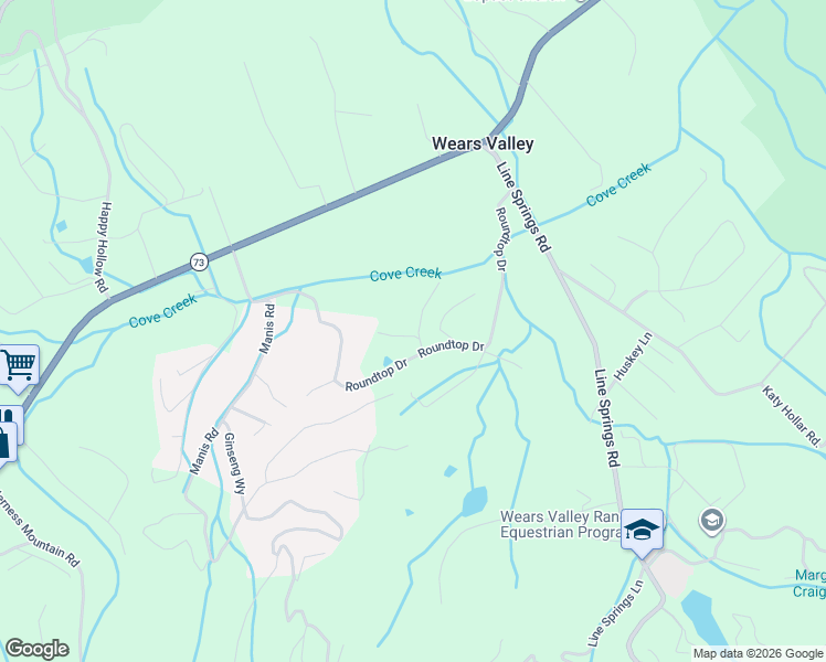 map of restaurants, bars, coffee shops, grocery stores, and more near 3139 Westover Drive in Sevierville