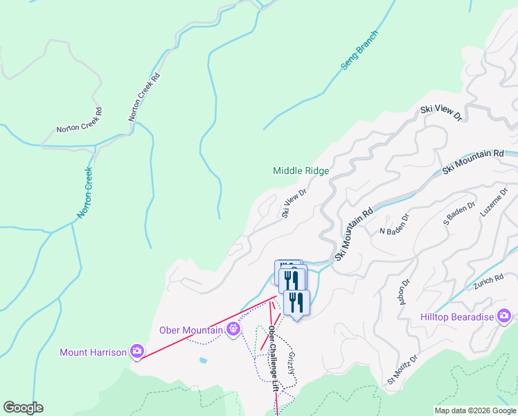 map of restaurants, bars, coffee shops, grocery stores, and more near 1260 Ski View Drive in Gatlinburg