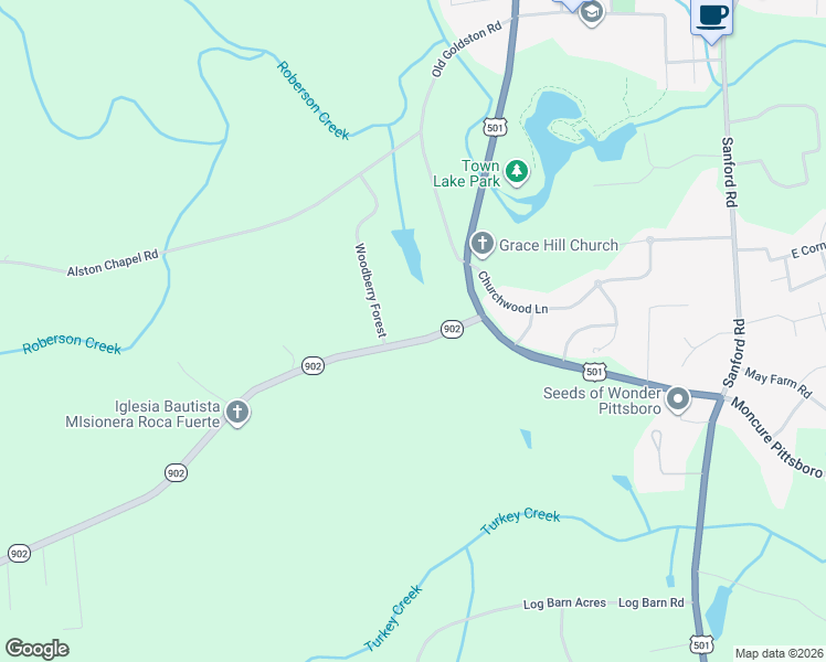 map of restaurants, bars, coffee shops, grocery stores, and more near 922 North Carolina 902 in Pittsboro