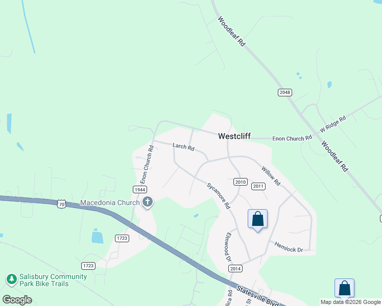 map of restaurants, bars, coffee shops, grocery stores, and more near 408 Sycamore Road in Salisbury