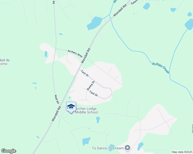 map of restaurants, bars, coffee shops, grocery stores, and more near 125 Tast Drive in Wendell