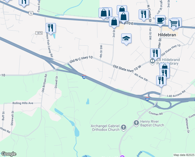 map of restaurants, bars, coffee shops, grocery stores, and more near 1864 Dietz Avenue in Hildebran