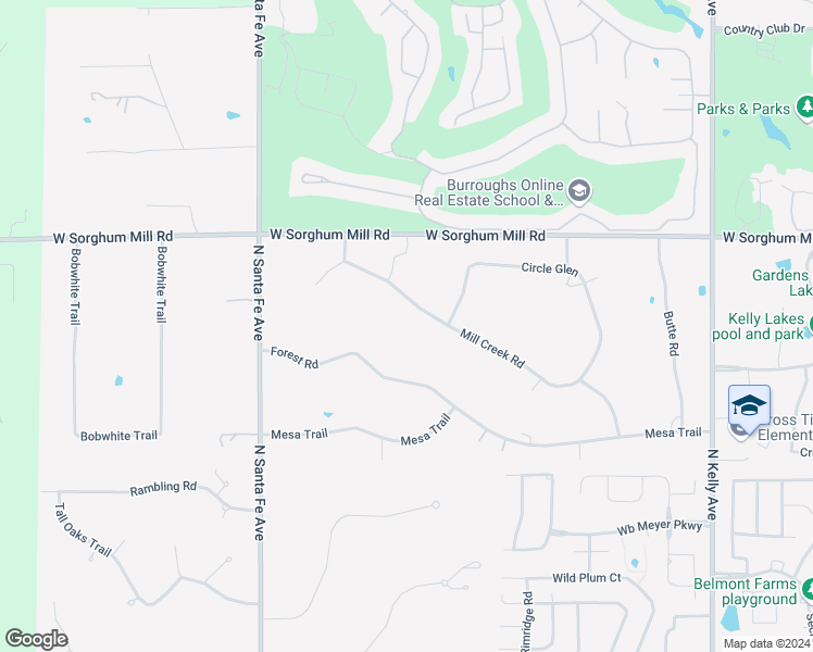 map of restaurants, bars, coffee shops, grocery stores, and more near 1716 Mill Creek Road in Edmond