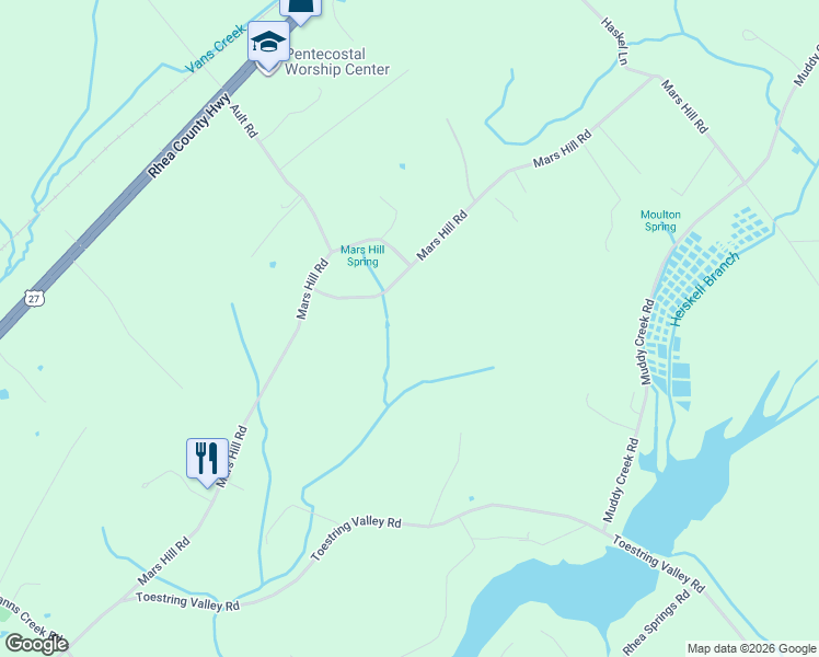 map of restaurants, bars, coffee shops, grocery stores, and more near 250 Mars Hill Road in Spring City
