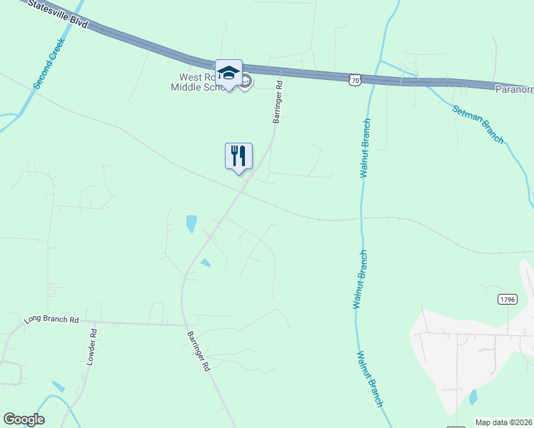 map of restaurants, bars, coffee shops, grocery stores, and more near 540 Overcash Road in Salisbury