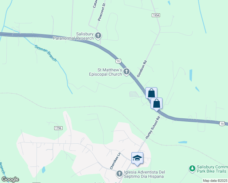map of restaurants, bars, coffee shops, grocery stores, and more near 286 Athens Drive in Salisbury