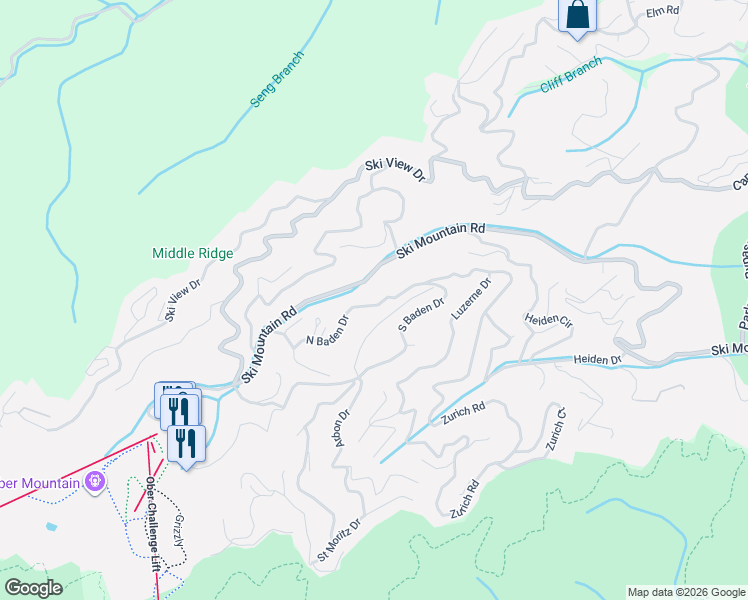 map of restaurants, bars, coffee shops, grocery stores, and more near 1122 Ski Mountain Road in Gatlinburg