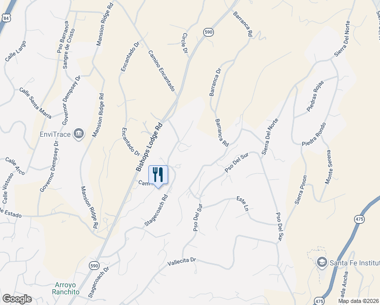 map of restaurants, bars, coffee shops, grocery stores, and more near 1061 Camino Manana in Santa Fe