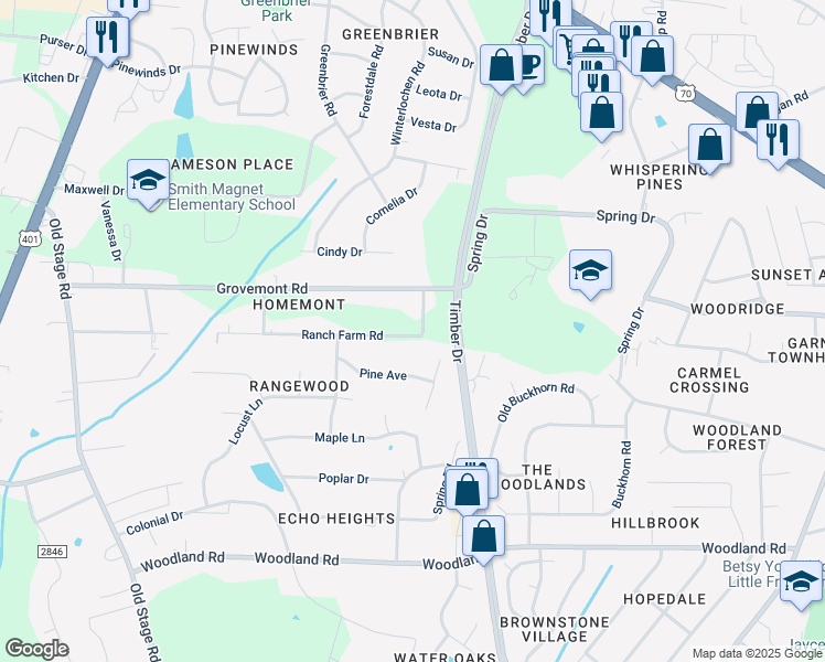 map of restaurants, bars, coffee shops, grocery stores, and more near 5118 Old Valley Street in Raleigh