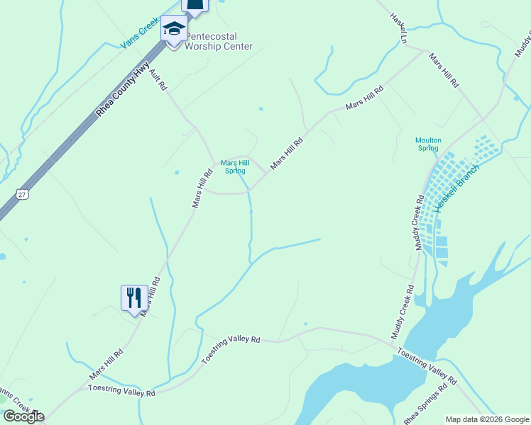 map of restaurants, bars, coffee shops, grocery stores, and more near 250 Mars Hill Lane in Spring City