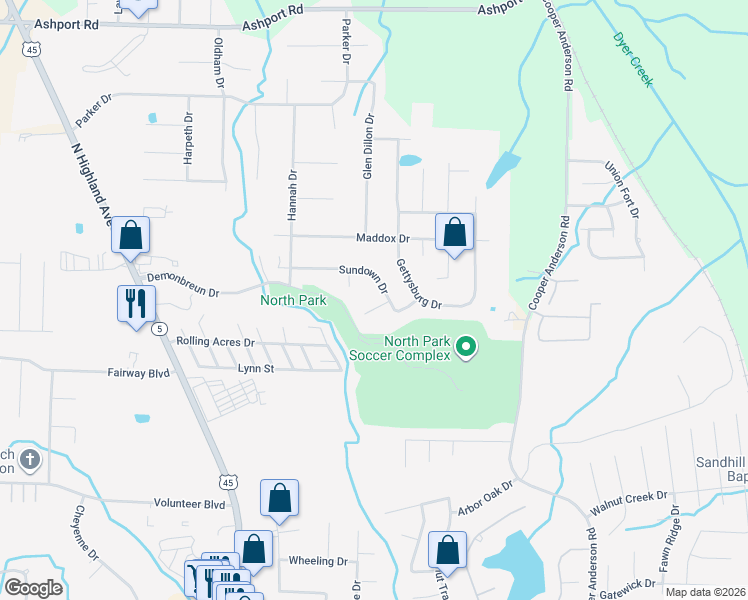 map of restaurants, bars, coffee shops, grocery stores, and more near 109 Sundown Drive in Jackson