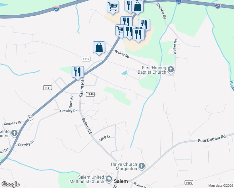 map of restaurants, bars, coffee shops, grocery stores, and more near 300 Fletcher Street in Morganton