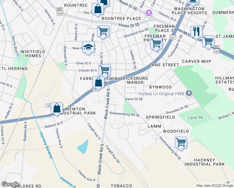 map of restaurants, bars, coffee shops, grocery stores, and more near 1106-1122 State Road 1602 in Wilson