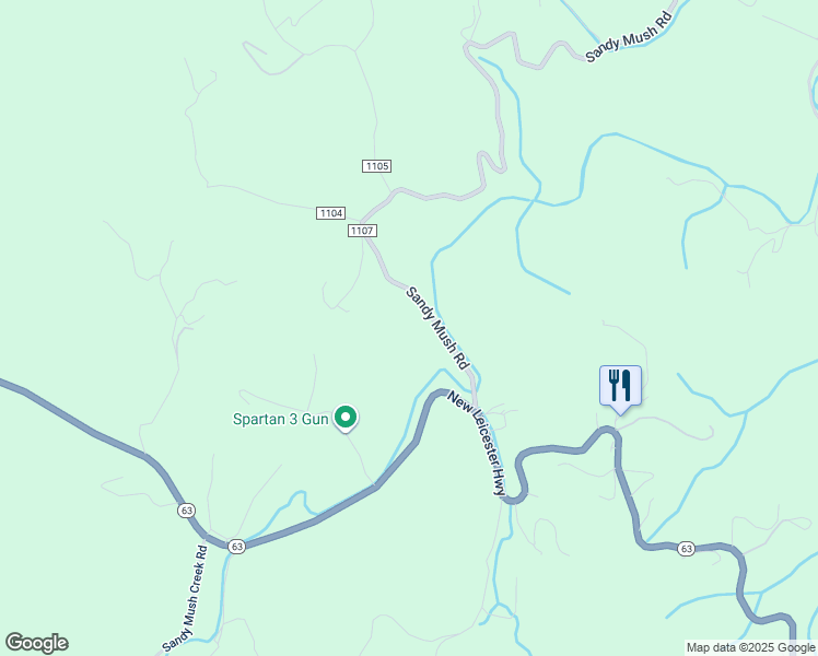 map of restaurants, bars, coffee shops, grocery stores, and more near Sandy Mush Road in Marshall