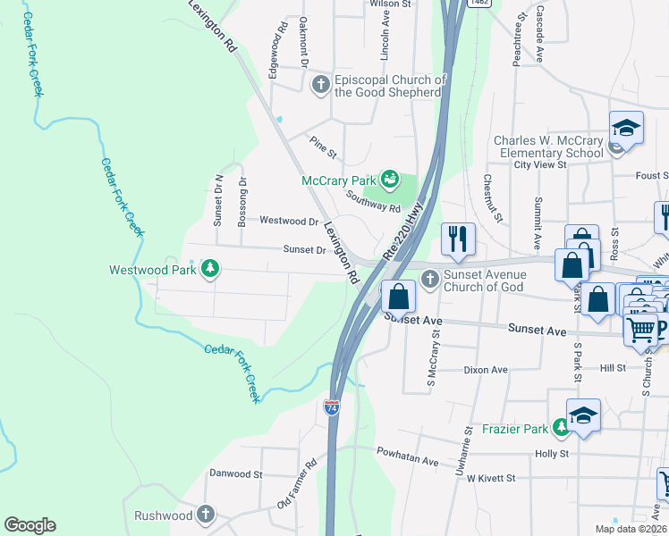 map of restaurants, bars, coffee shops, grocery stores, and more near 200 West Salisbury Street in Asheboro
