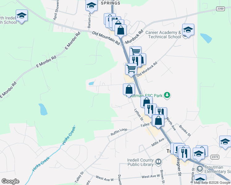 map of restaurants, bars, coffee shops, grocery stores, and more near 151 Goodman Road in Troutman