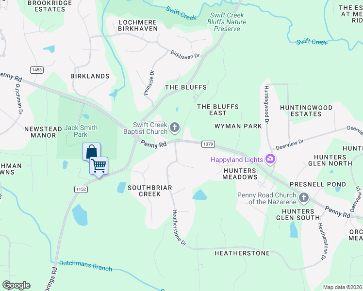 map of restaurants, bars, coffee shops, grocery stores, and more near 2504 Pennyshire Lane in Raleigh
