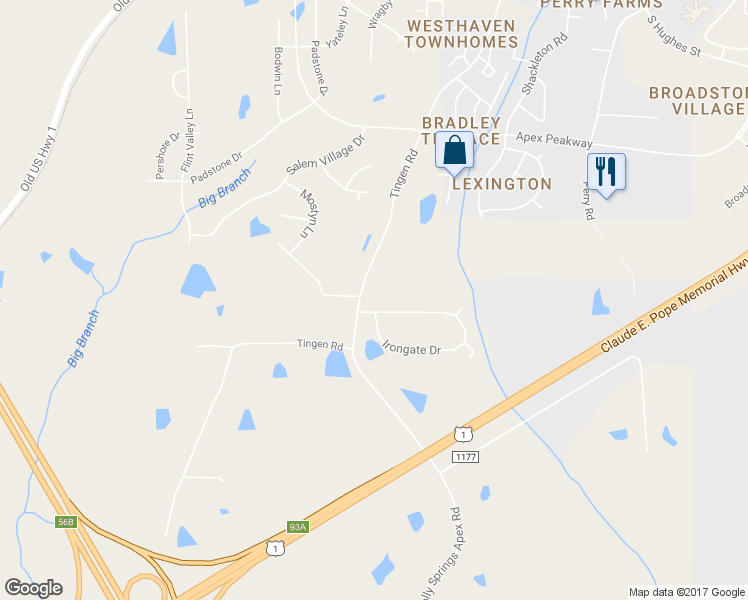 map of restaurants, bars, coffee shops, grocery stores, and more near 1003 Irongate Drive in Apex