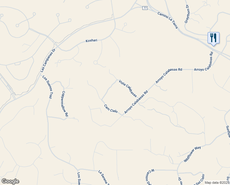 map of restaurants, bars, coffee shops, grocery stores, and more near 31 Vista Calabasas in Santa Fe