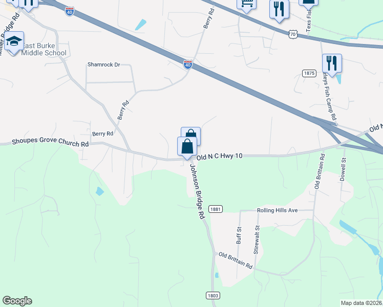 map of restaurants, bars, coffee shops, grocery stores, and more near 8381 Old N C Highway 10 in Connelly Springs