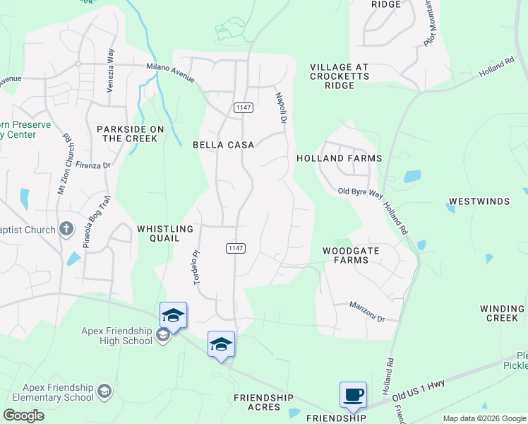 map of restaurants, bars, coffee shops, grocery stores, and more near 2056 Amalfi Place in Apex