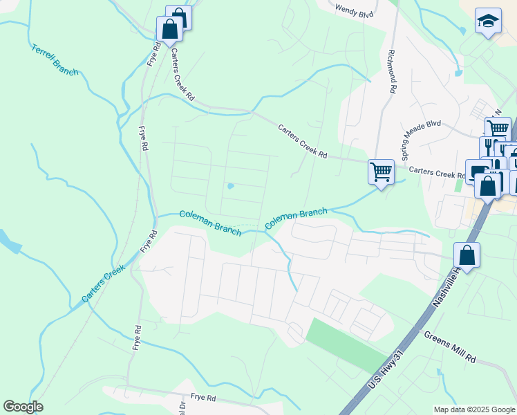 map of restaurants, bars, coffee shops, grocery stores, and more near 2857 Carters Creek Station Road in Columbia