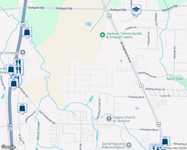 map of restaurants, bars, coffee shops, grocery stores, and more near 32 Wind Tree Cove in Jackson