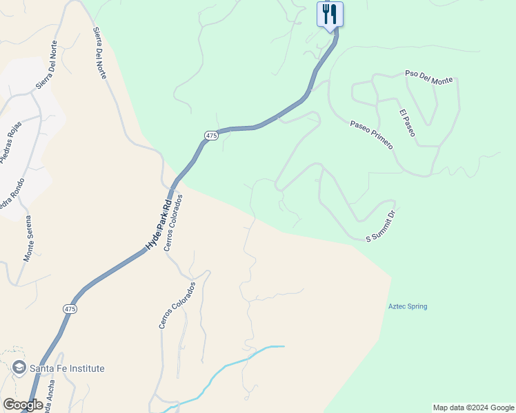 map of restaurants, bars, coffee shops, grocery stores, and more near 1117 South Summit Ridge in Santa Fe