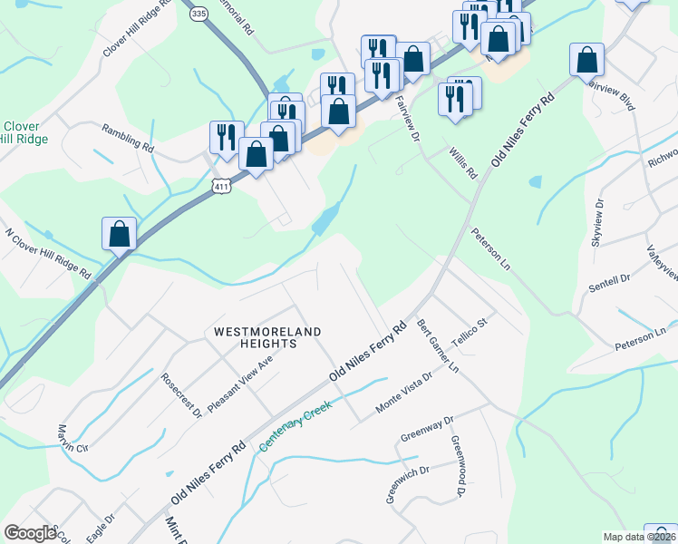 map of restaurants, bars, coffee shops, grocery stores, and more near 301 Leatherwood Drive in Maryville