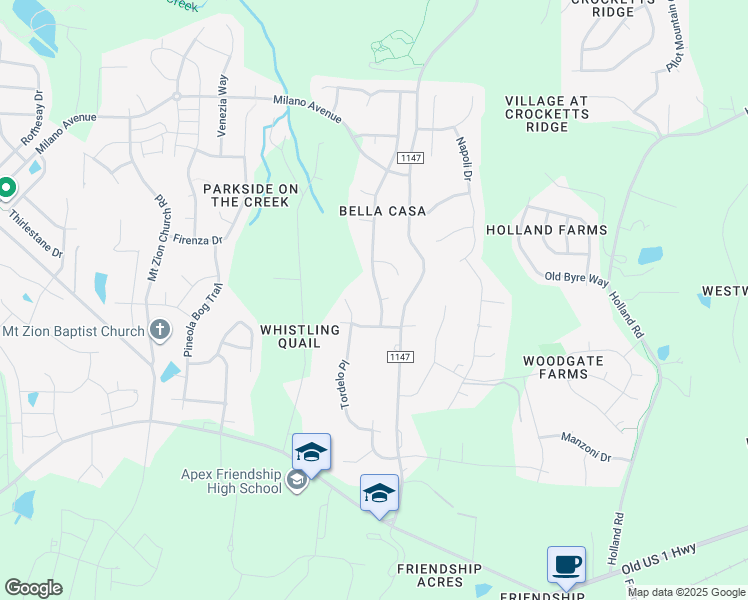 map of restaurants, bars, coffee shops, grocery stores, and more near 2036 Lazio Lane in Apex