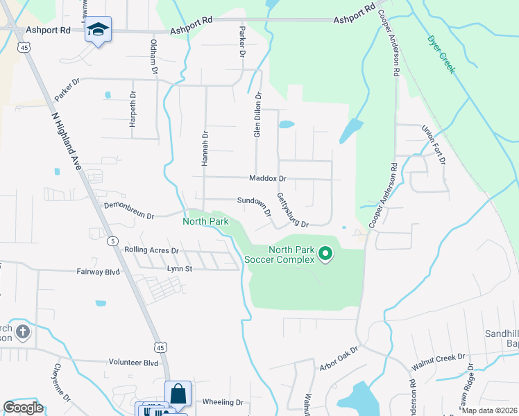 map of restaurants, bars, coffee shops, grocery stores, and more near 109 Sundown Drive in Jackson