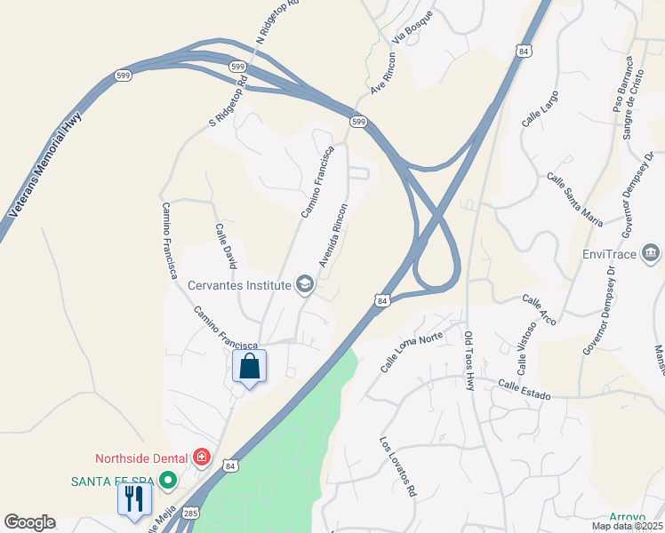 map of restaurants, bars, coffee shops, grocery stores, and more near 300 Paseo De Peralta in Santa Fe
