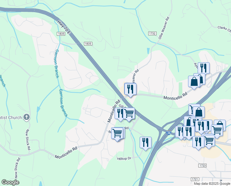 map of restaurants, bars, coffee shops, grocery stores, and more near in Buncombe County
