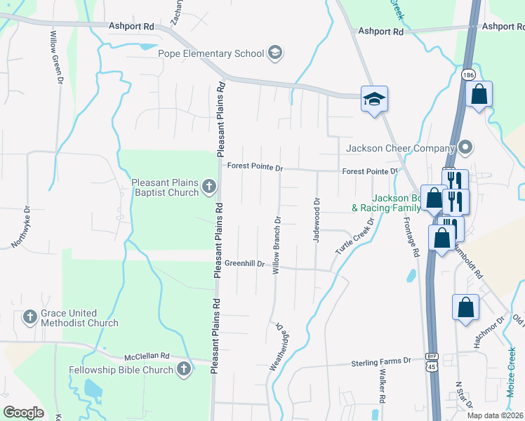 map of restaurants, bars, coffee shops, grocery stores, and more near 76 Richfield Cove in Jackson