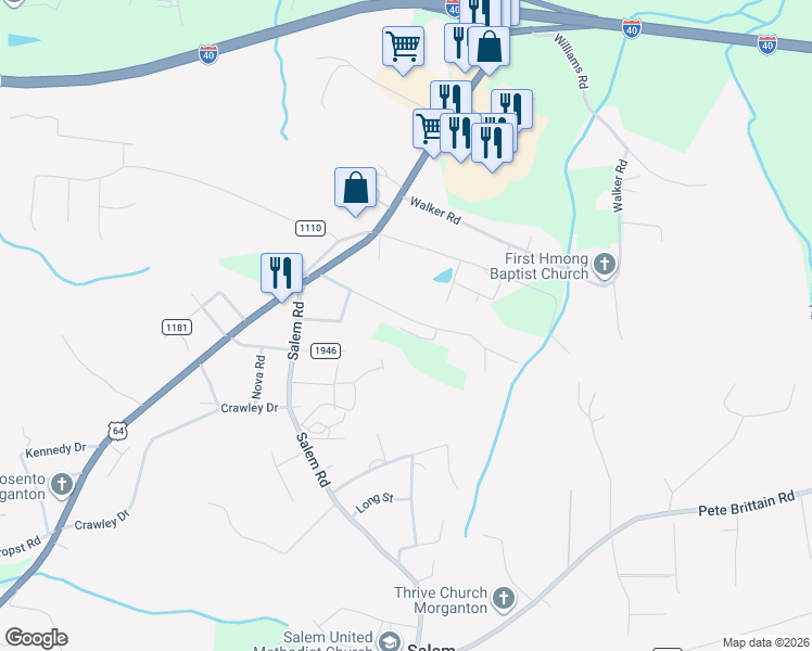 map of restaurants, bars, coffee shops, grocery stores, and more near 300 Fletcher Street in Morganton