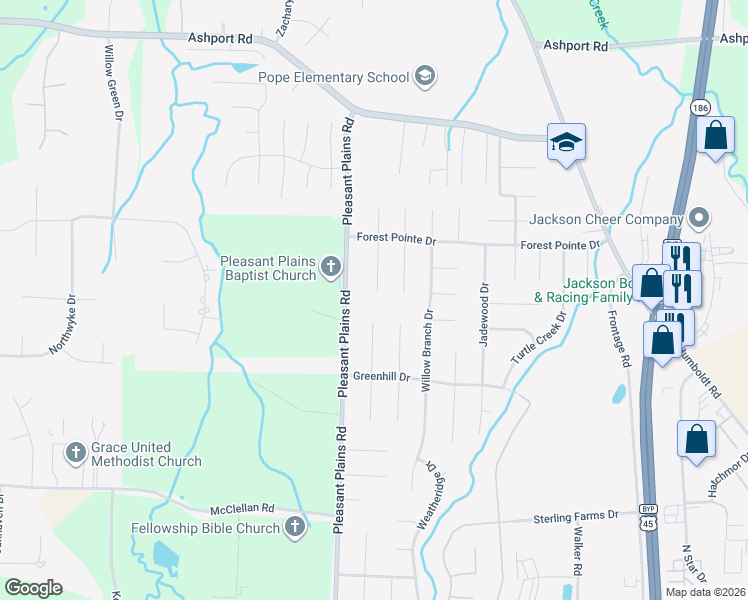 map of restaurants, bars, coffee shops, grocery stores, and more near 61 Wakefield Cove in Jackson