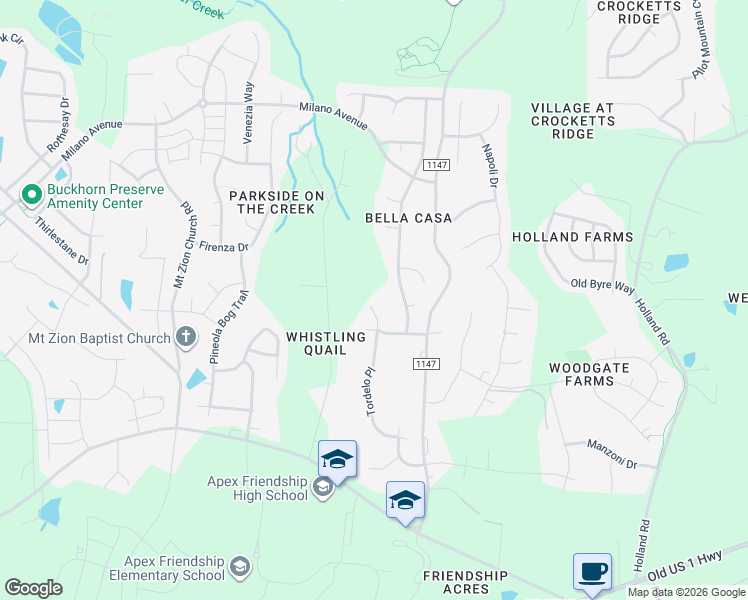 map of restaurants, bars, coffee shops, grocery stores, and more near 2009 Tordelo Place in Apex