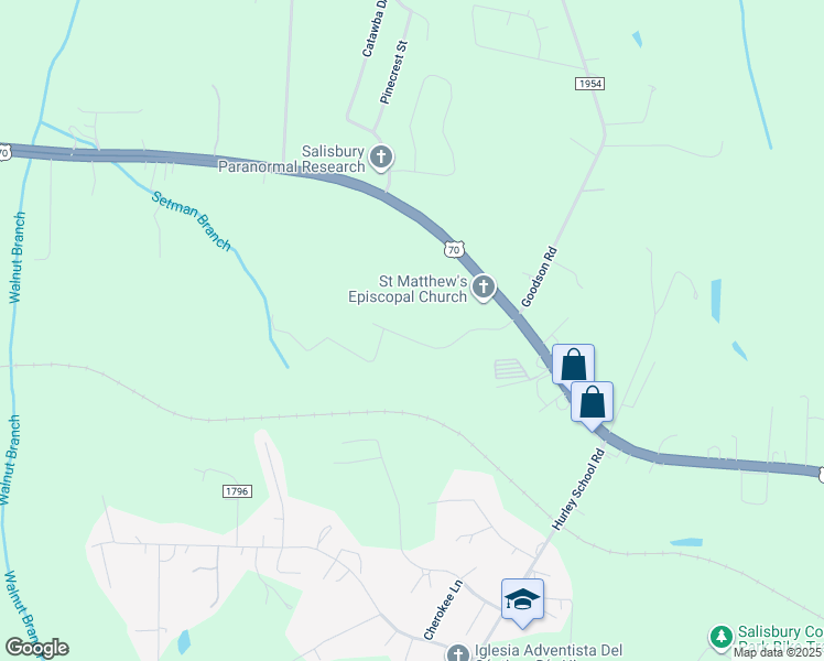 map of restaurants, bars, coffee shops, grocery stores, and more near 366 Athens Drive in Salisbury
