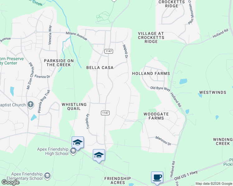 map of restaurants, bars, coffee shops, grocery stores, and more near 2056 Amalfi Place in Apex