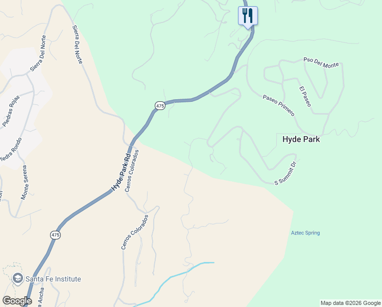 map of restaurants, bars, coffee shops, grocery stores, and more near 1117 South Summit Ridge in Santa Fe